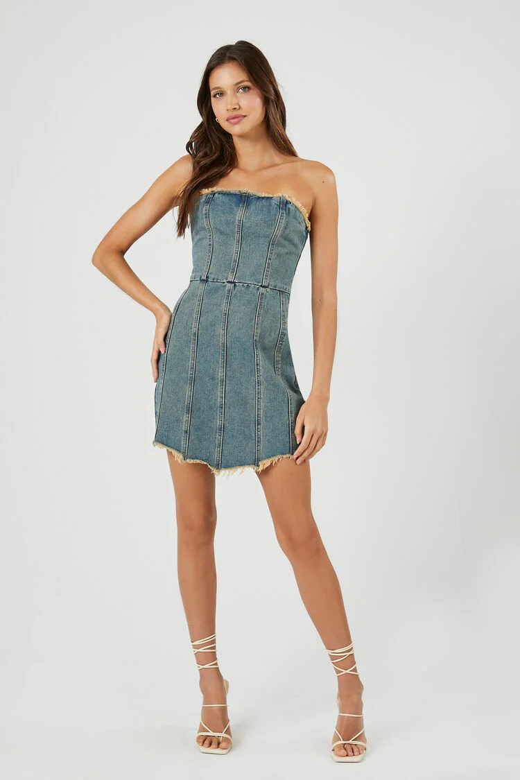 Frayed Denim Bodycon Mini Dress - Image 4