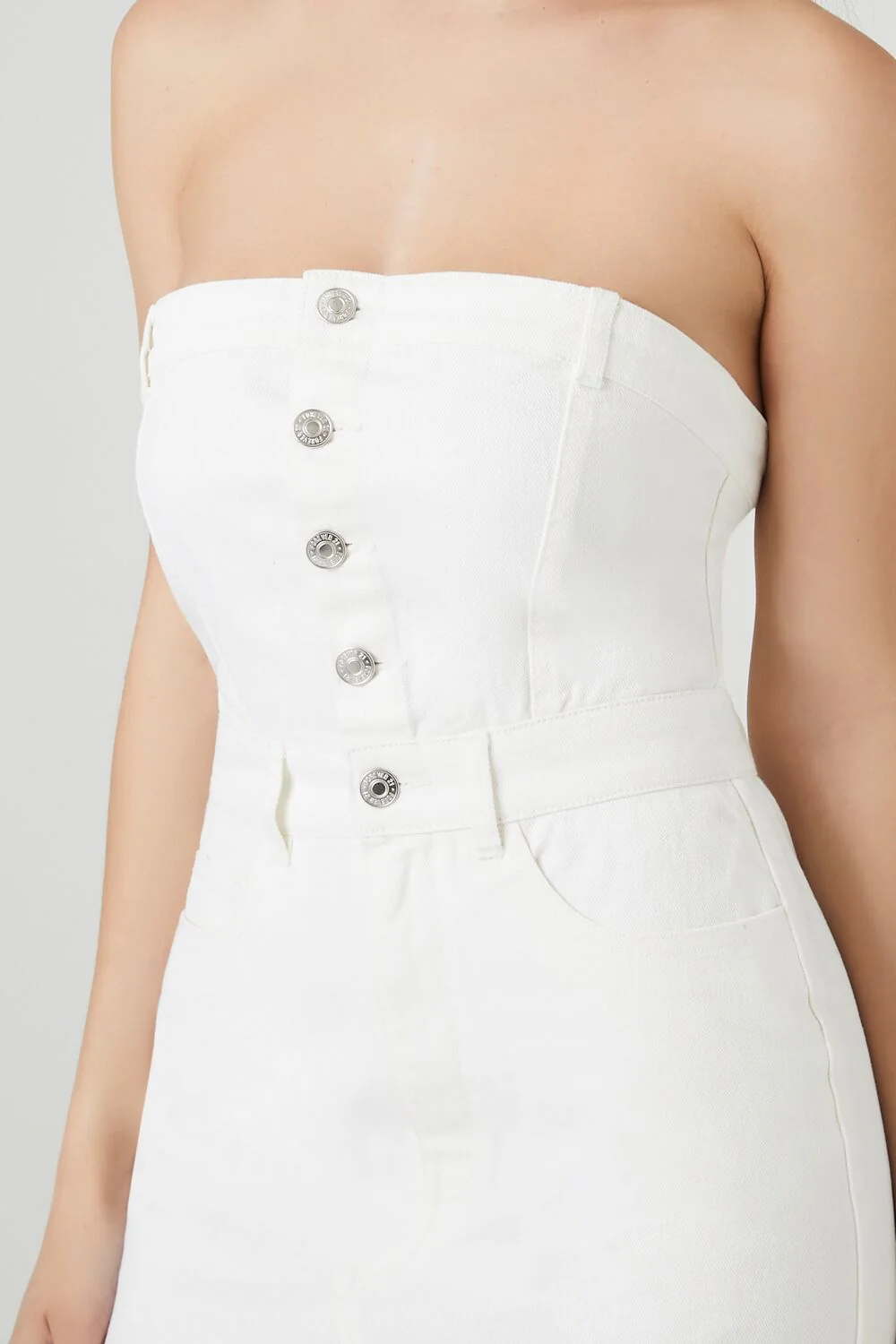 Button-Front Denim Tube Dress - Image 10