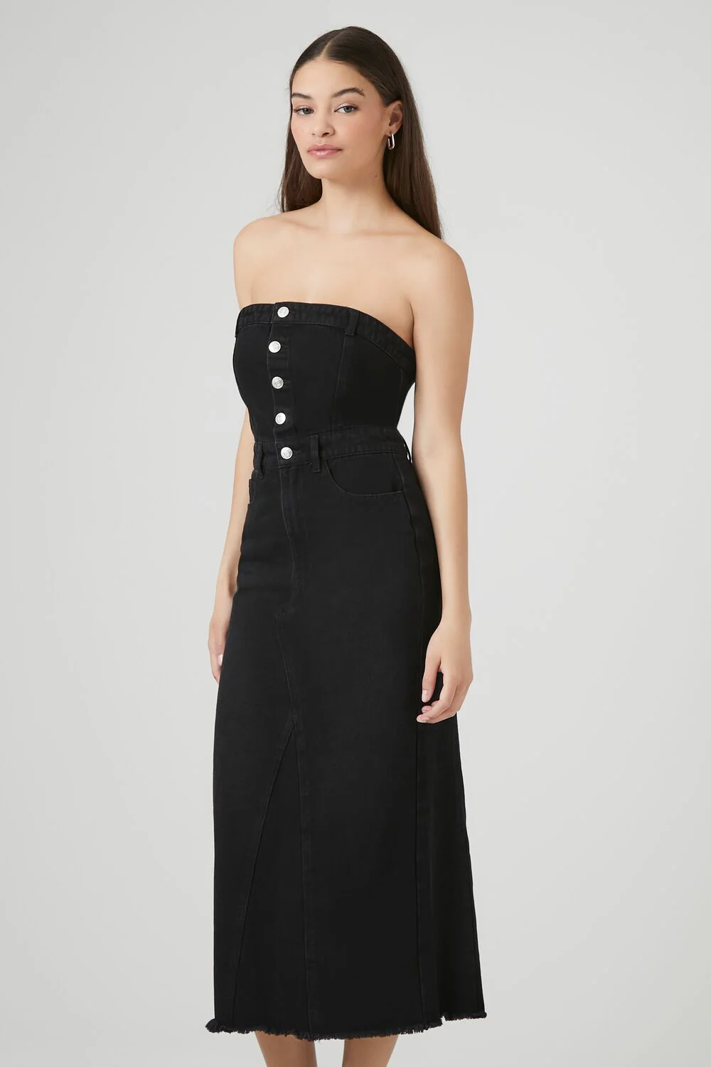 Button-Front Denim Tube Dress - Image 12