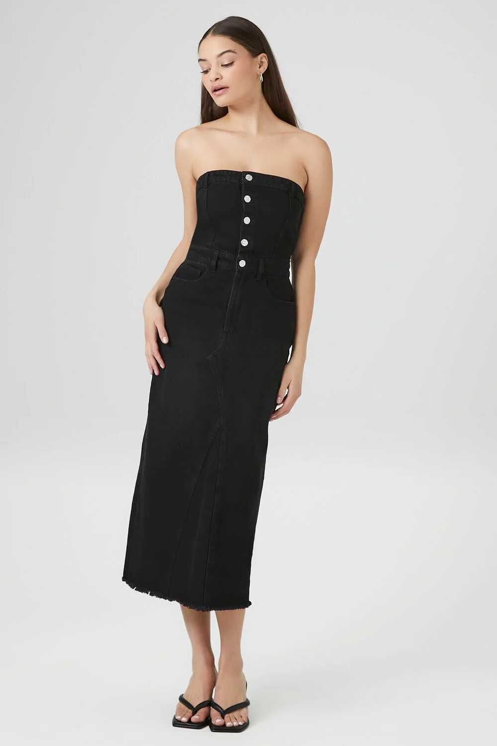 Button-Front Denim Tube Dress - Image 16