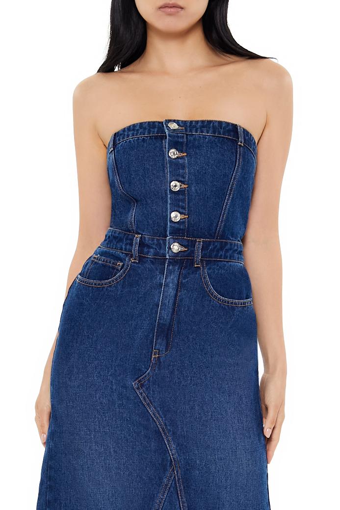 Button-Front Denim Tube Dress - Image 18