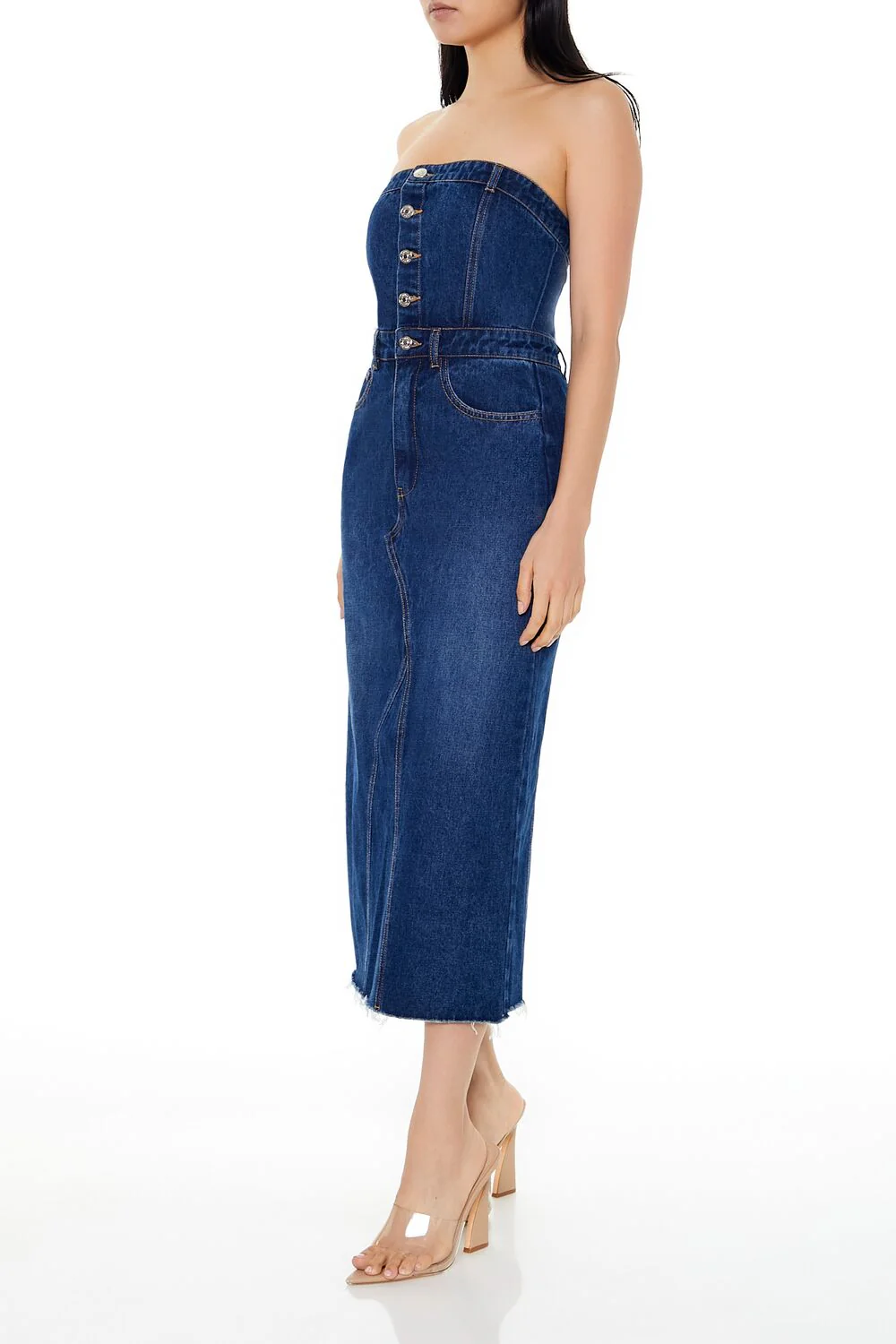 Button-Front Denim Tube Dress - Image 19