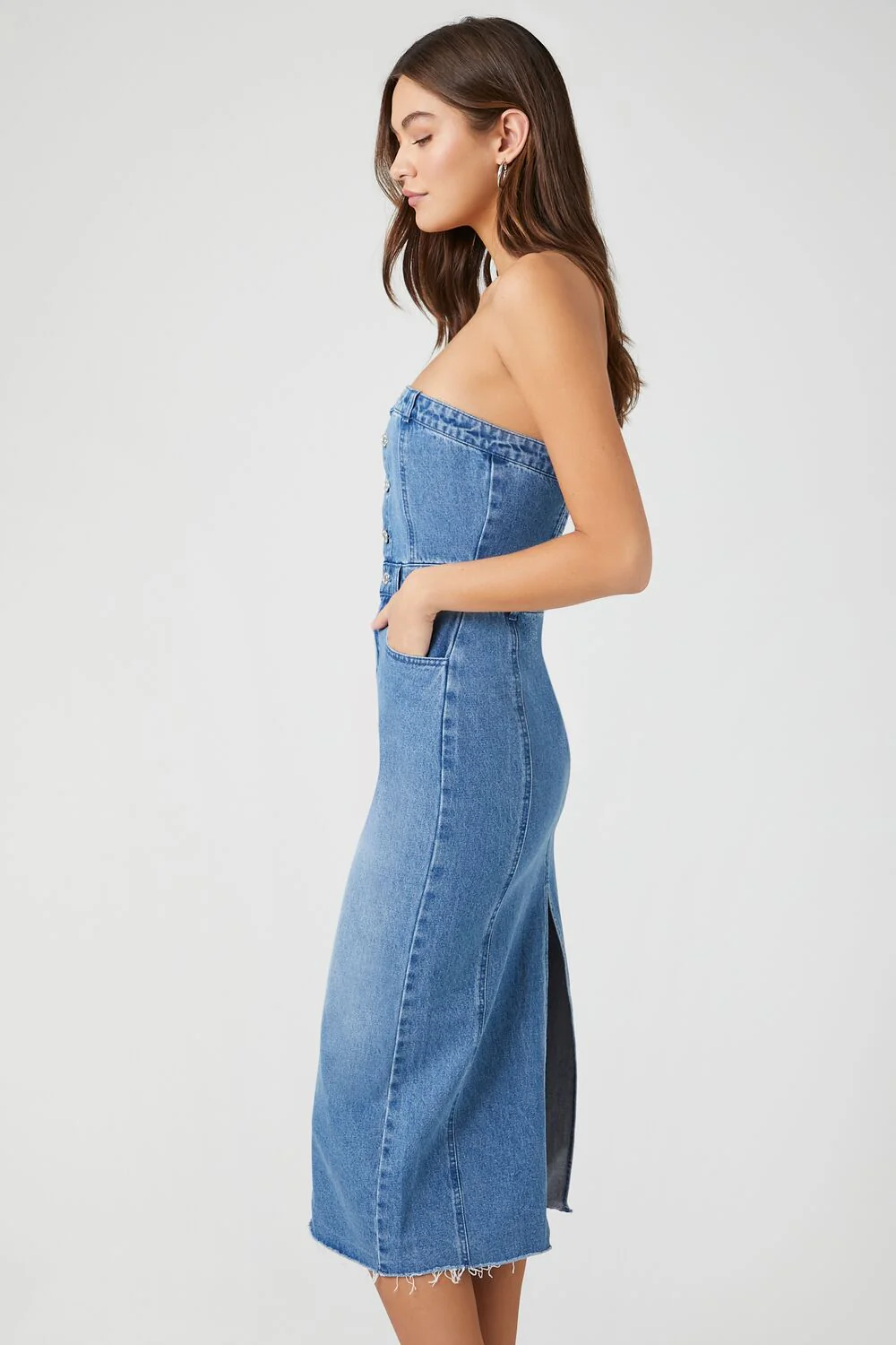 Button-Front Denim Tube Dress - Image 2