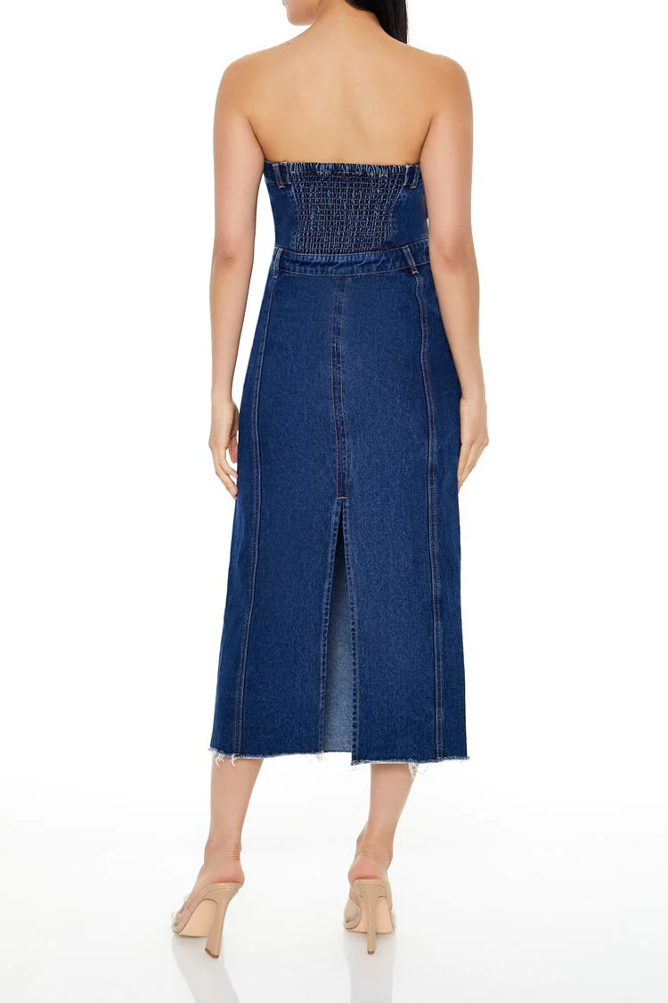 Button-Front Denim Tube Dress - Image 20