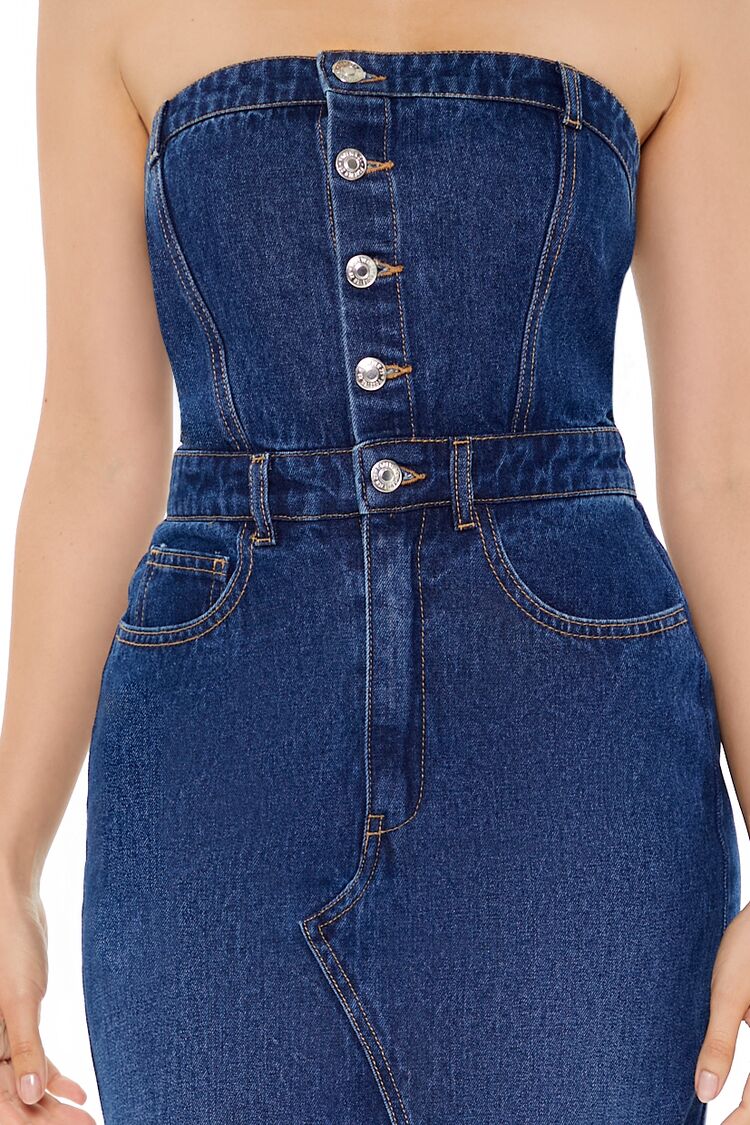 Button-Front Denim Tube Dress - Image 21