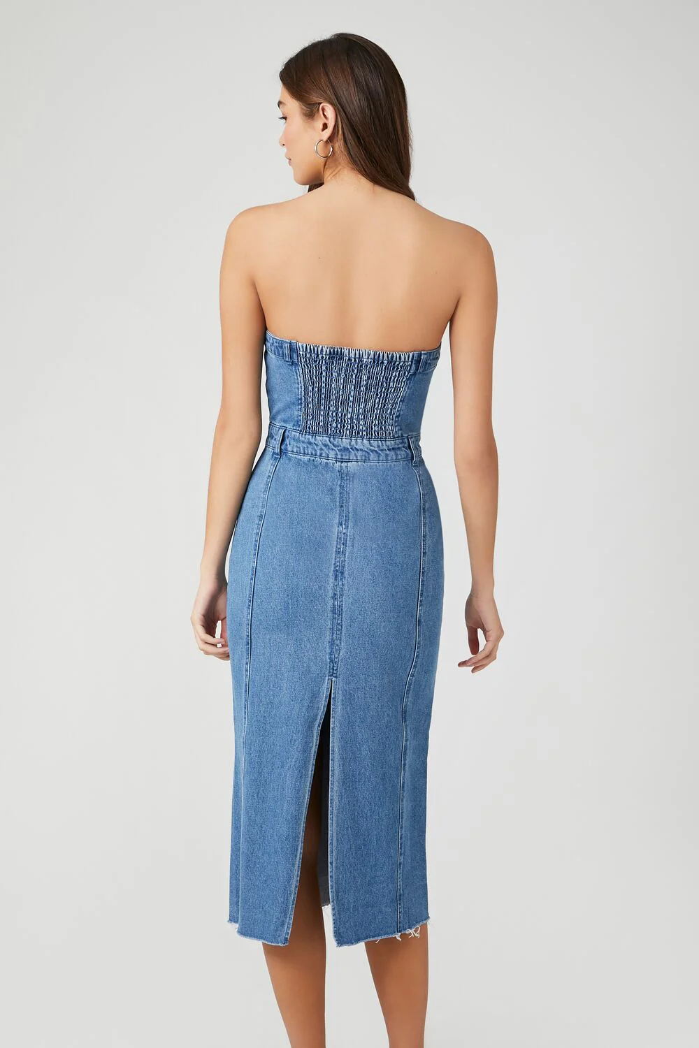 Button-Front Denim Tube Dress - Image 3