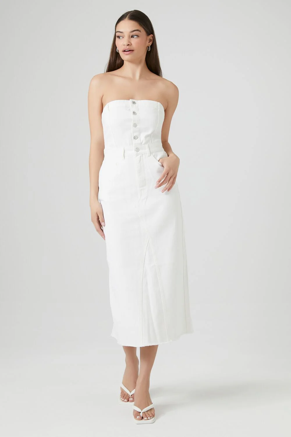 Button-Front Denim Tube Dress - Image 6