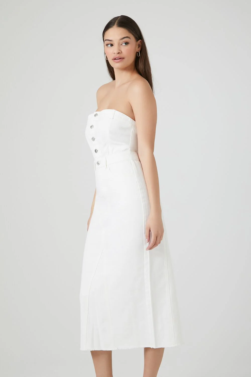 Button-Front Denim Tube Dress - Image 7
