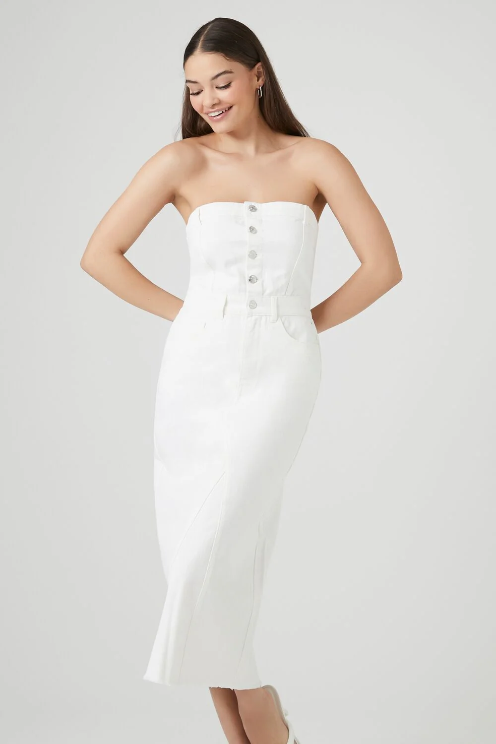 Button-Front Denim Tube Dress - Image 9