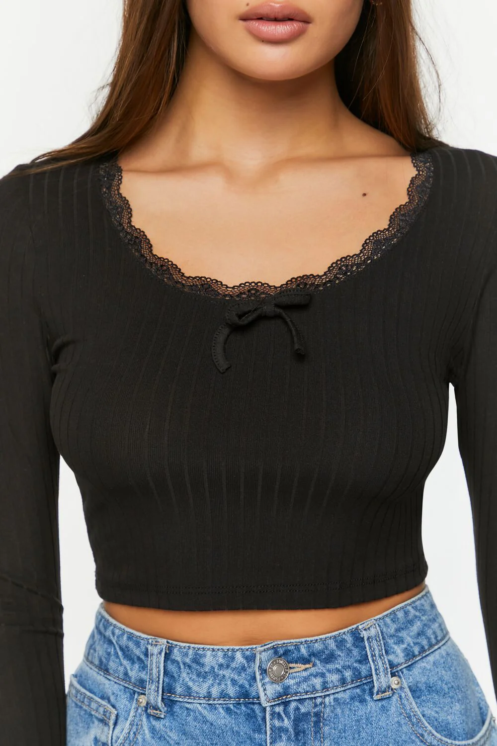 Lace-Trim Long-Sleeve Crop Top - Image 5