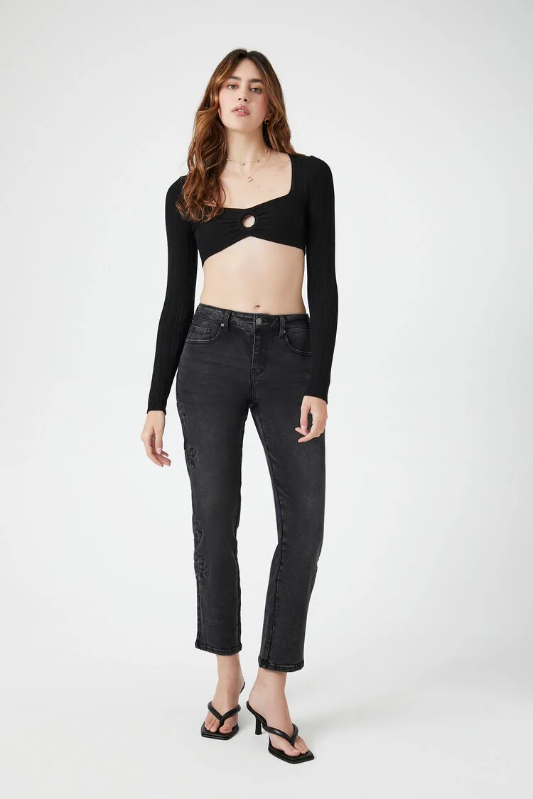 Sweater-Knit Keyhole Crop Top - Image 4