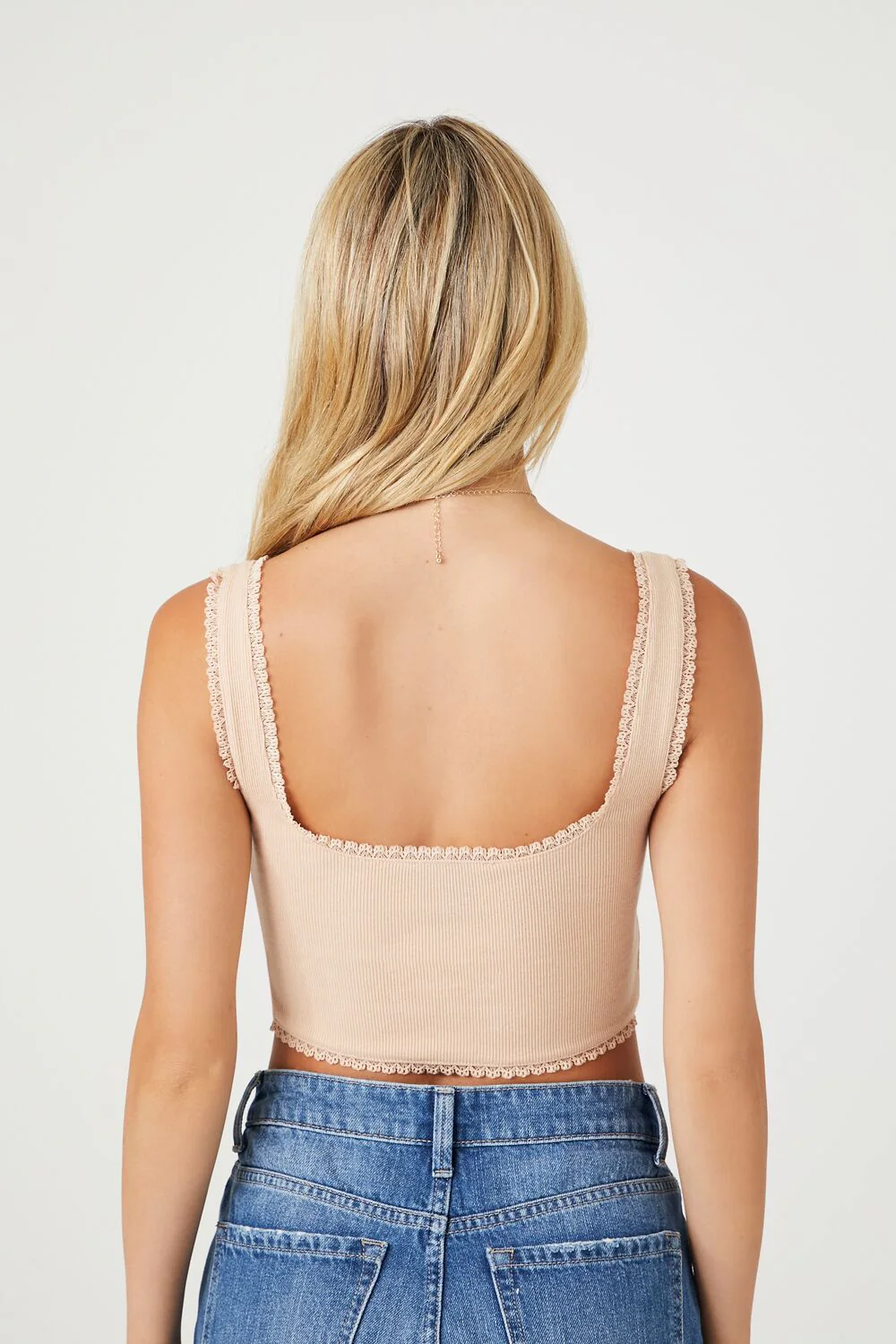 Cropped Lace-Trim Tank Top - Image 3