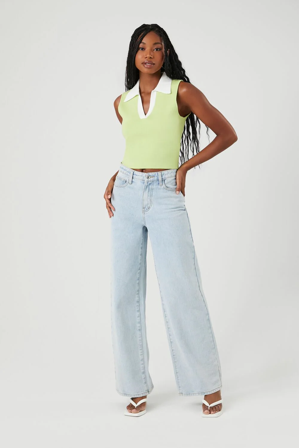 Sweater-Knit Contrast-Trim Tank Top - Image 4