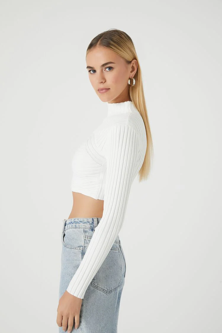 Sweater-Knit Mock Neck Crop Top - Image 2