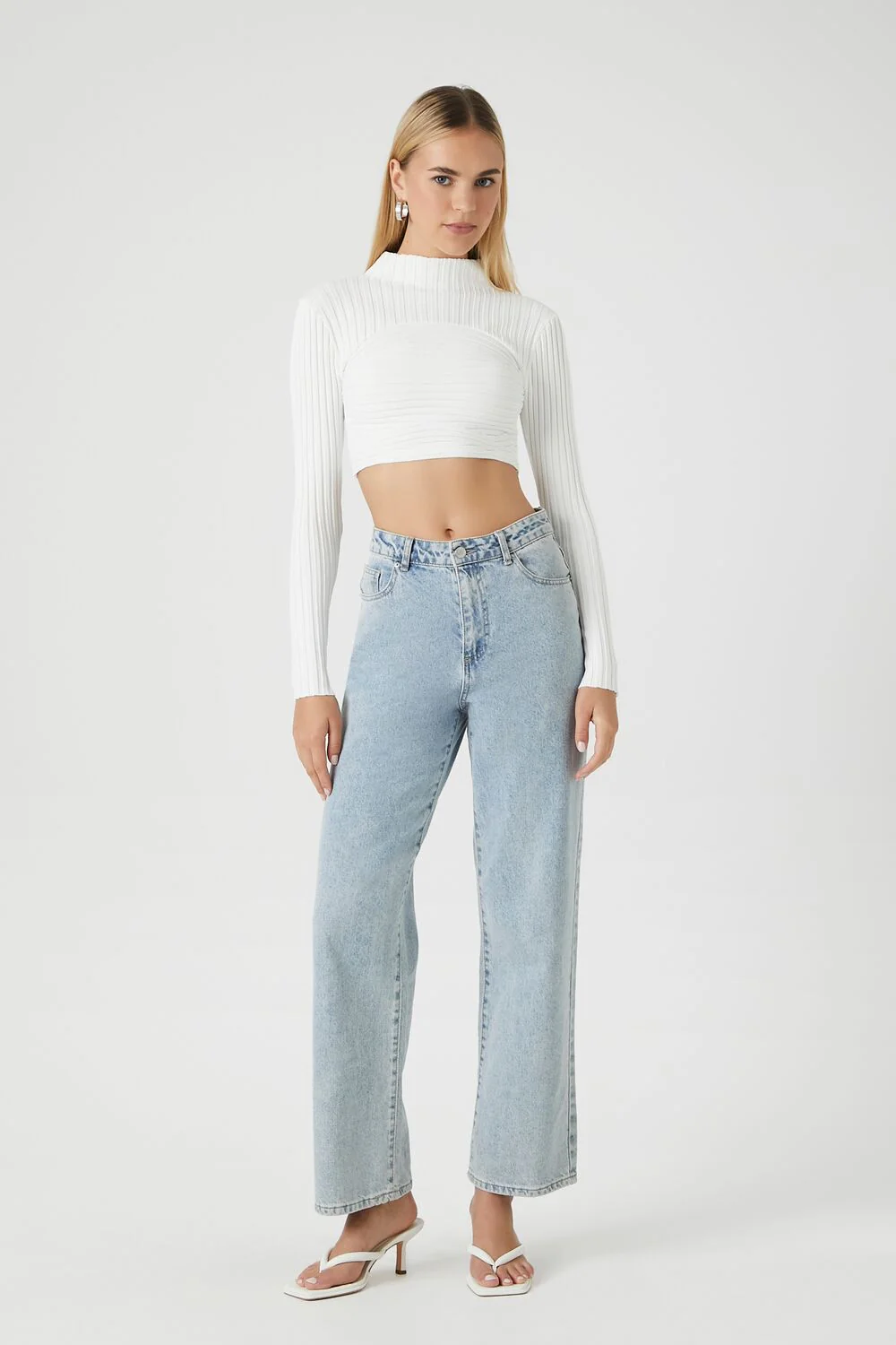 Sweater-Knit Mock Neck Crop Top - Image 4