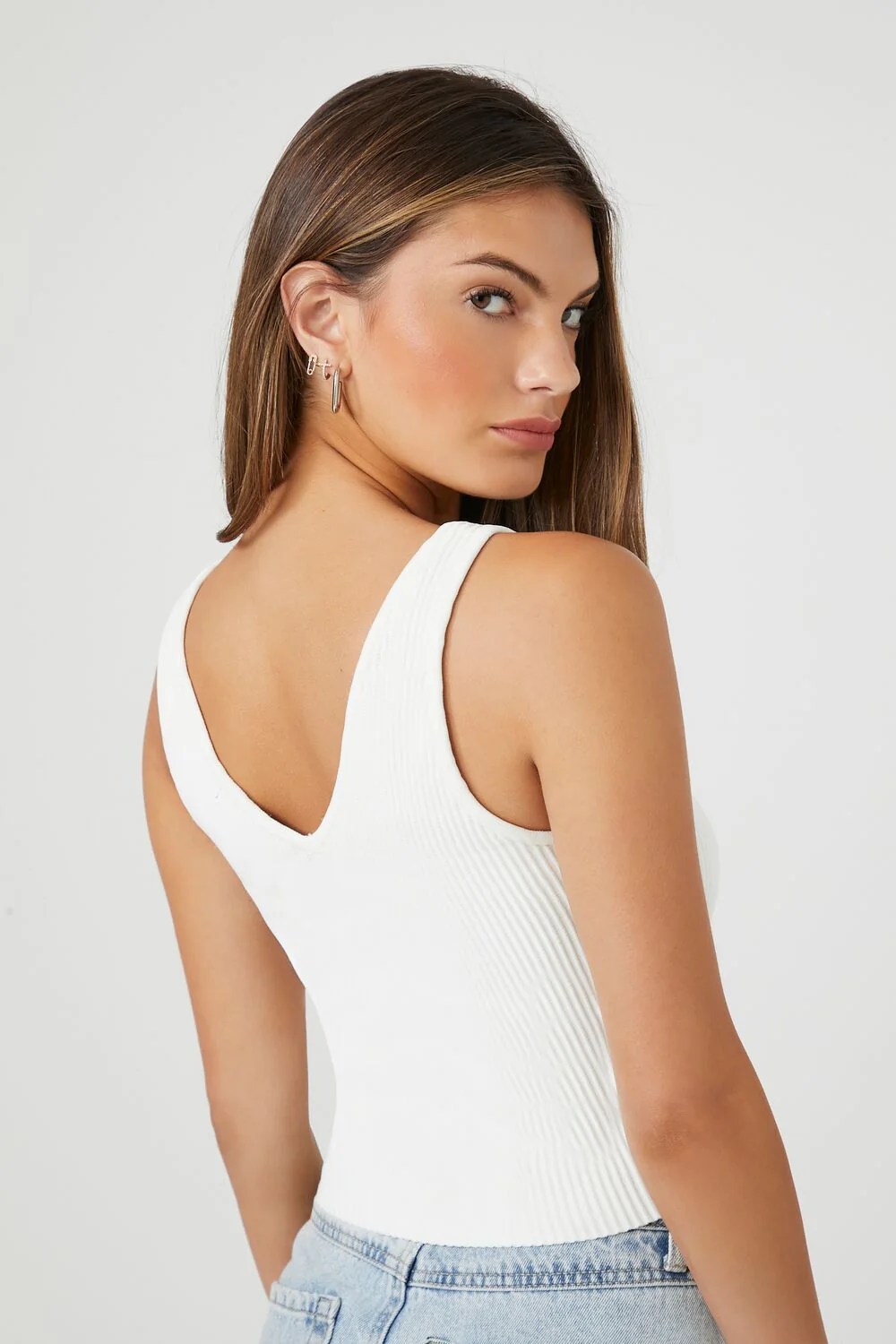 Compact Ribbed Knit Tank Top - Image 8