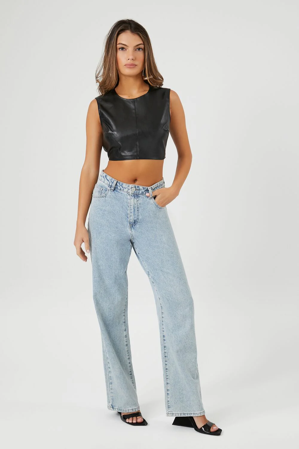 Faux Leather Cutout Crop Top - Image 4