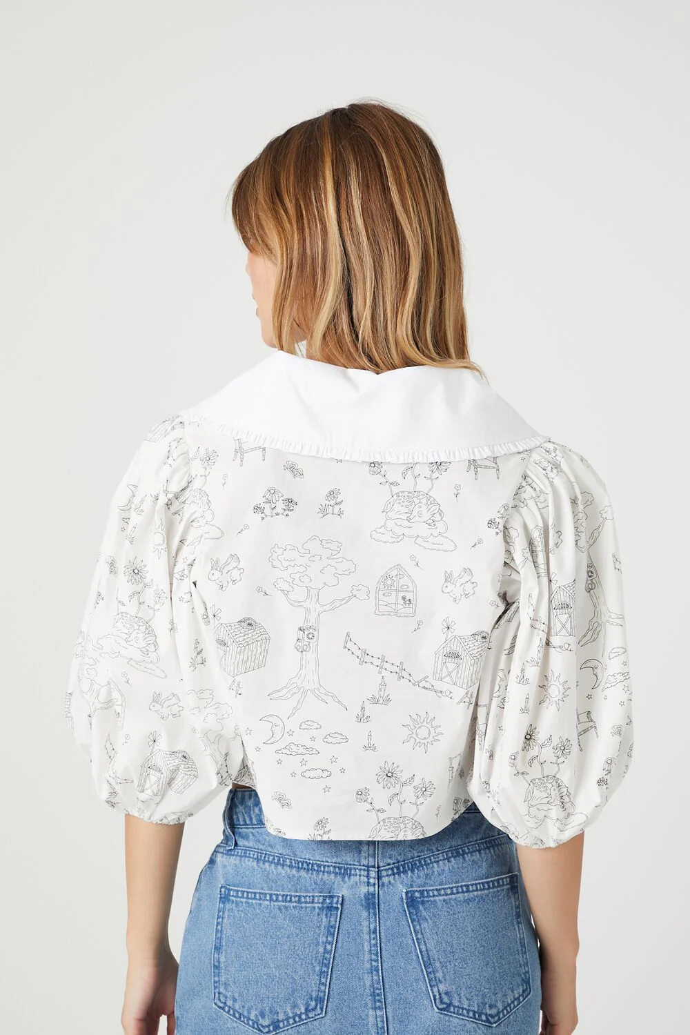 Doodle Print Wide Collar Shirt - Image 3