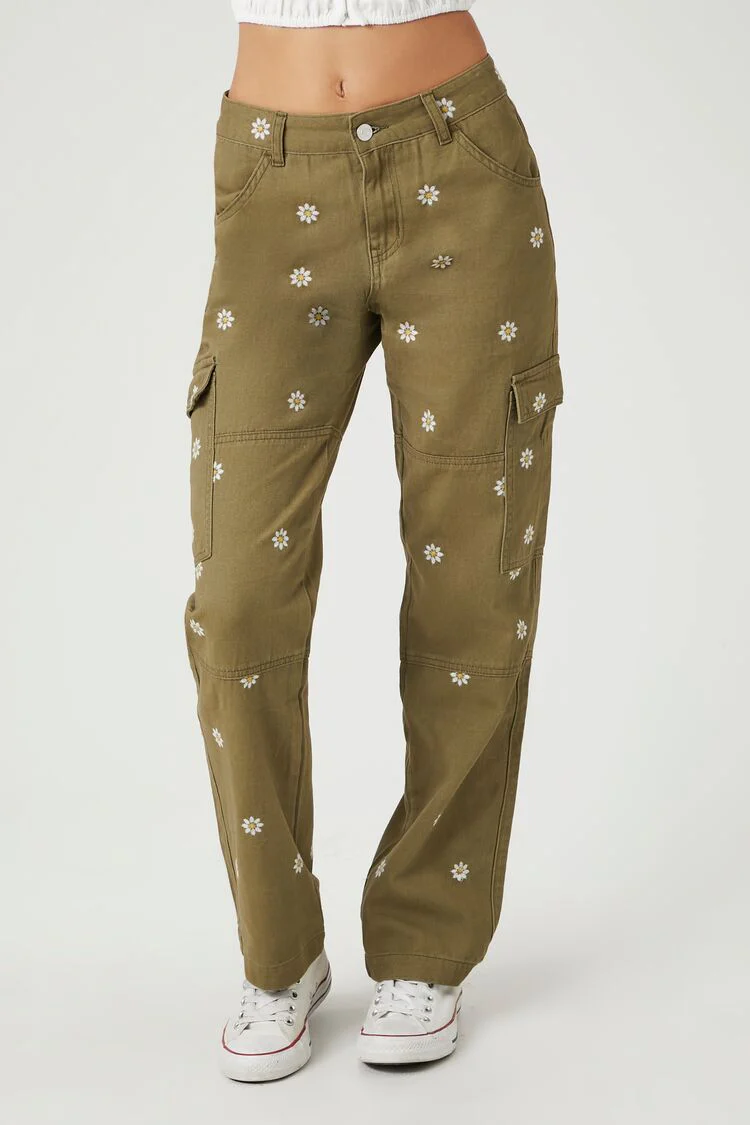 Embroidered Daisy Cargo Pants - Image 2