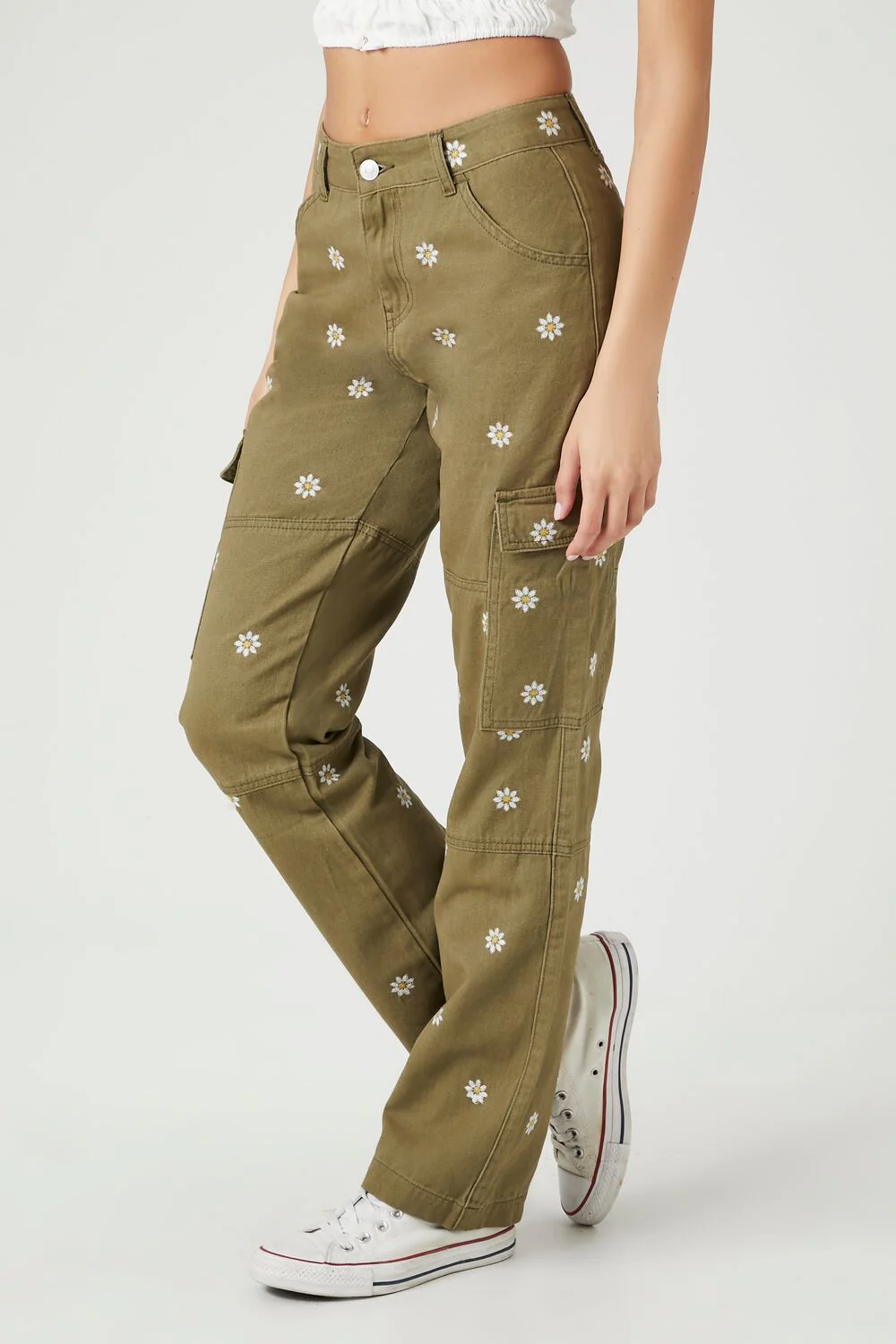 Embroidered Daisy Cargo Pants - Image 3
