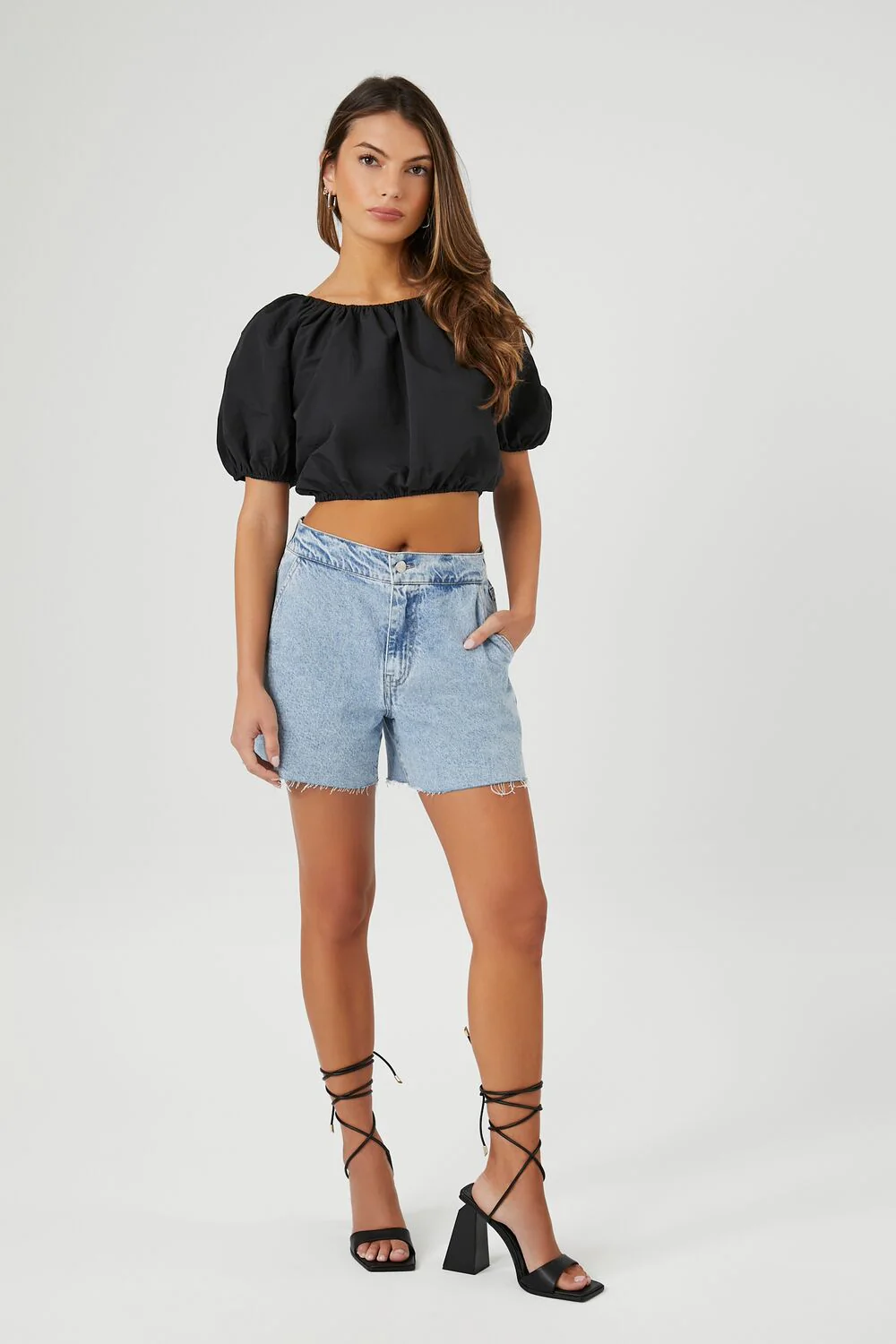 Puff-Sleeve Lace-Back Crop Top - Image 4