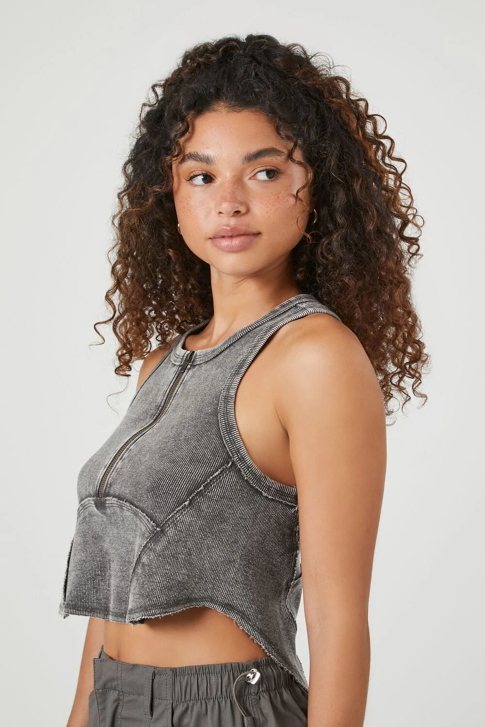 Mineral Wash Half-Zip Crop Top - Image 2