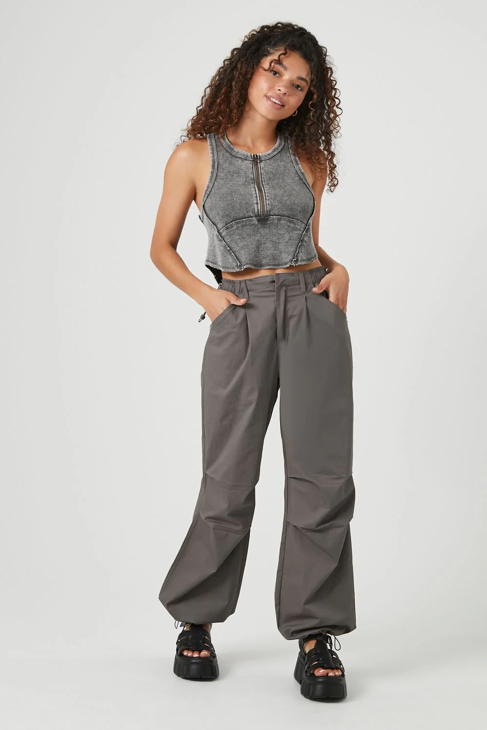 Mineral Wash Half-Zip Crop Top - Image 4