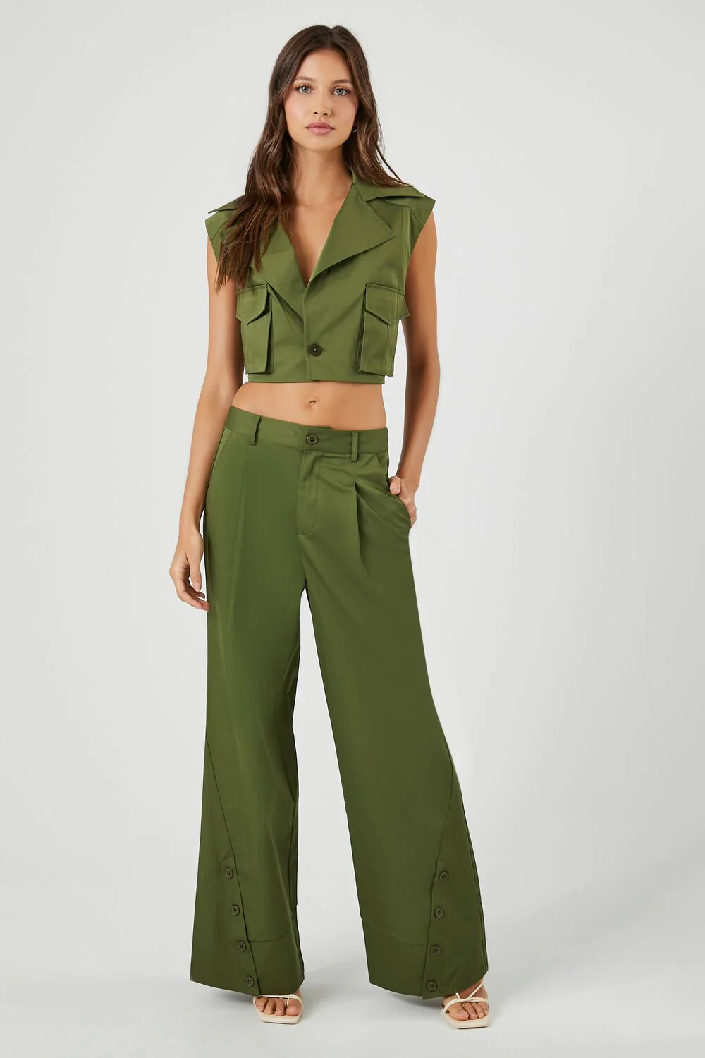 Button-Hem Wide-Leg Pants - Image 5