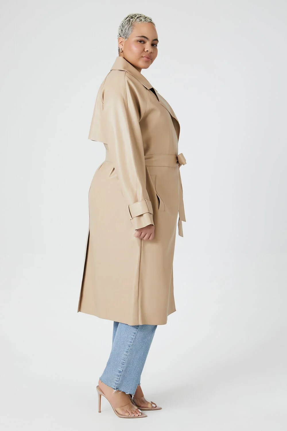 Plus Size Faux Leather Trench Coat - Image 2