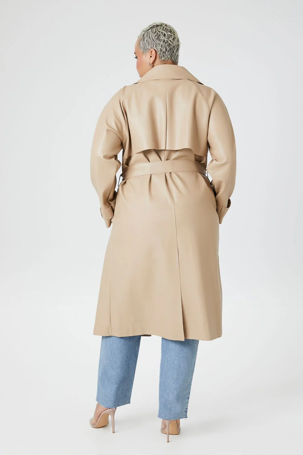 Plus Size Faux Leather Trench Coat - Image 3