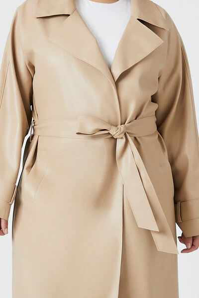 Plus Size Faux Leather Trench Coat - Image 5