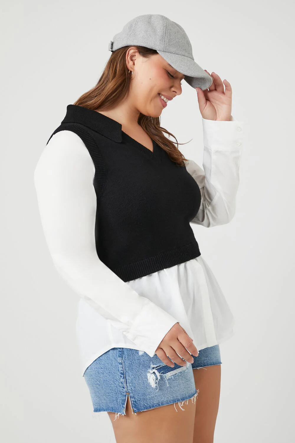 Plus Size Combo Sweater Vest Shirt - Image 2
