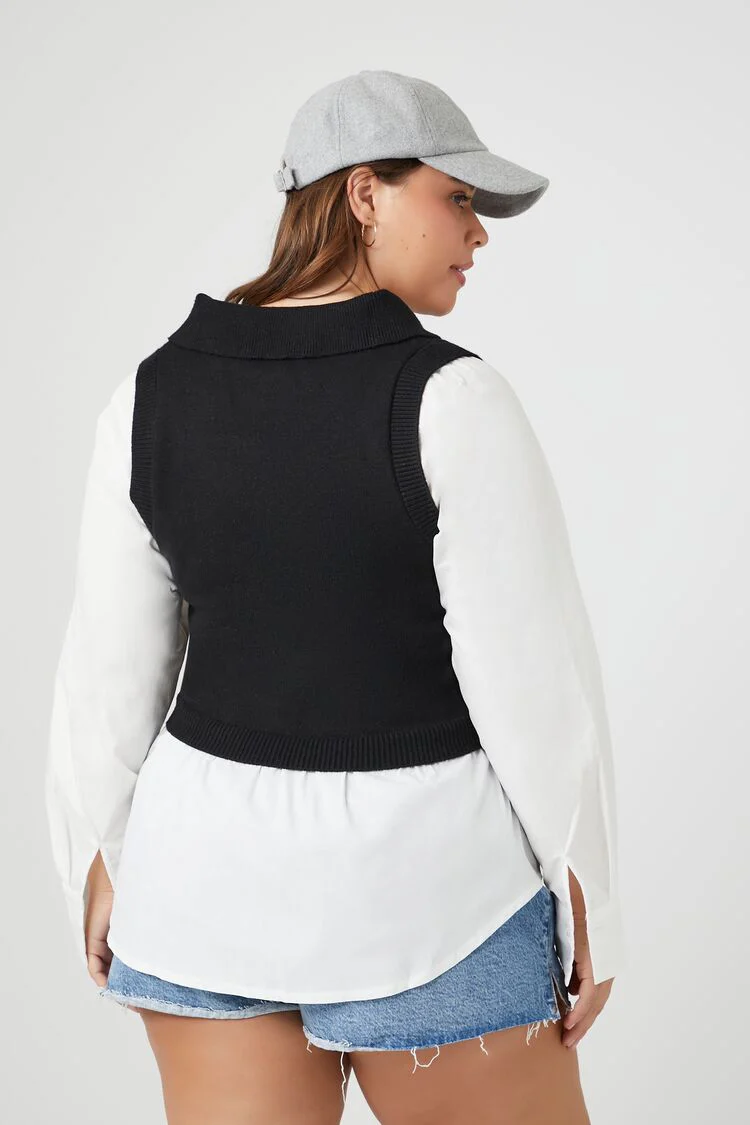 Plus Size Combo Sweater Vest Shirt - Image 3