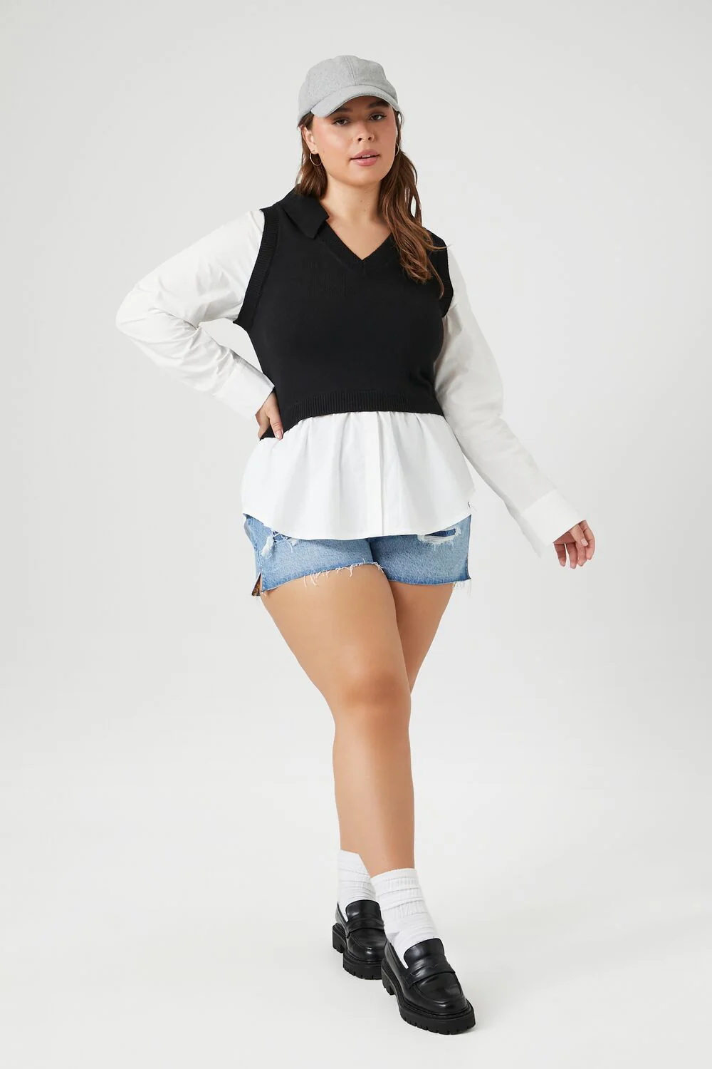 Plus Size Combo Sweater Vest Shirt - Image 4