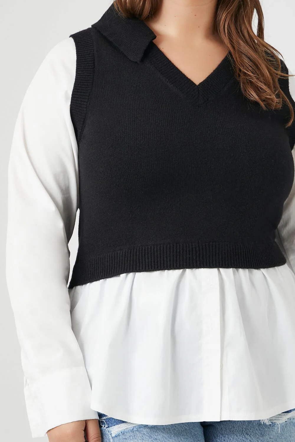 Plus Size Combo Sweater Vest Shirt - Image 5