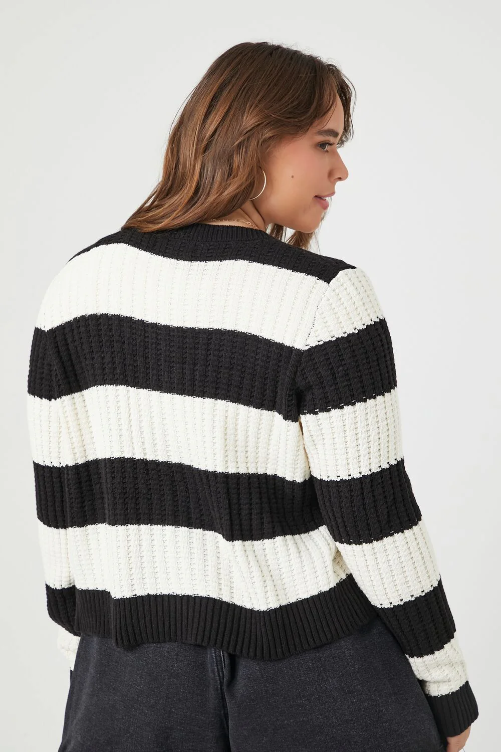 Plus Size Striped Cardigan Sweater - Image 3