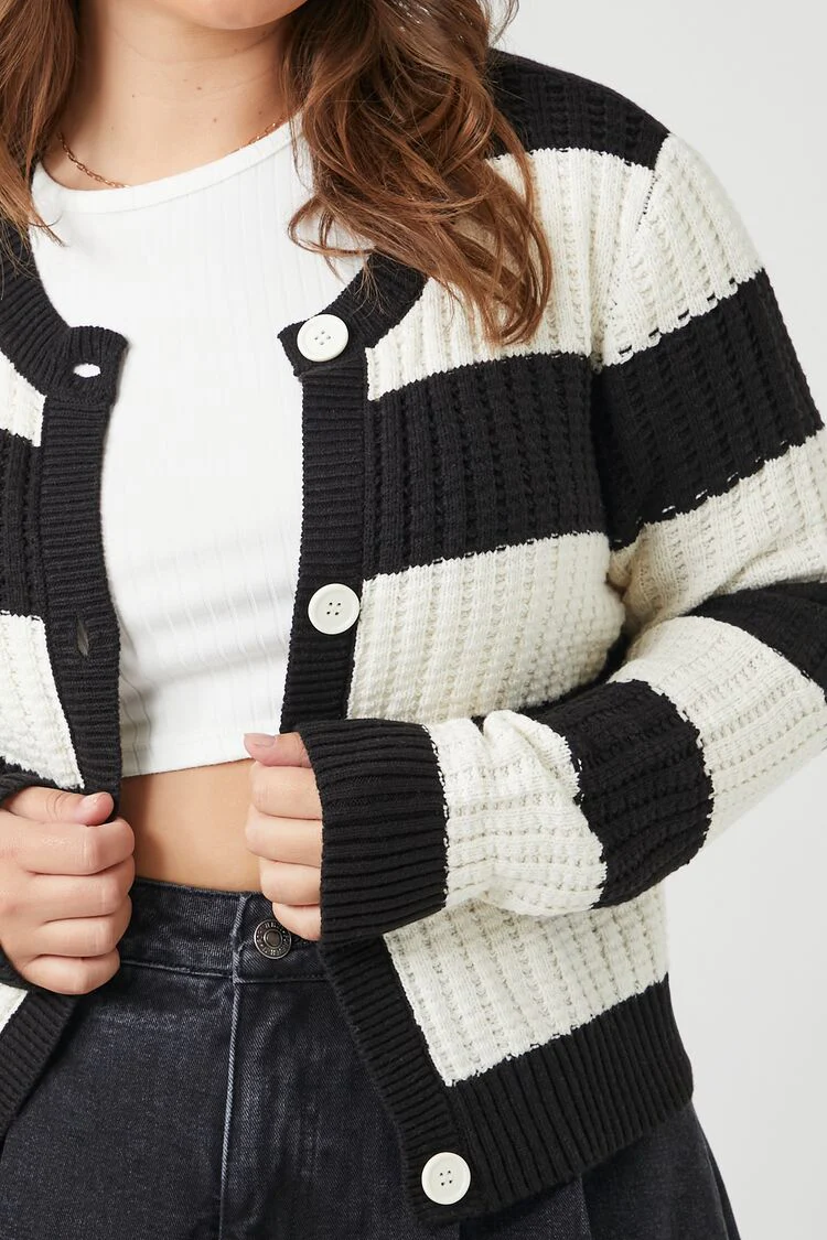 Plus Size Striped Cardigan Sweater - Image 5