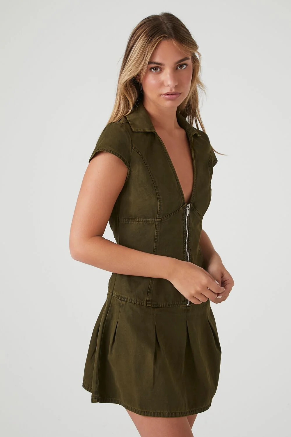Collared Zip-Up Mini Dress - Image 2