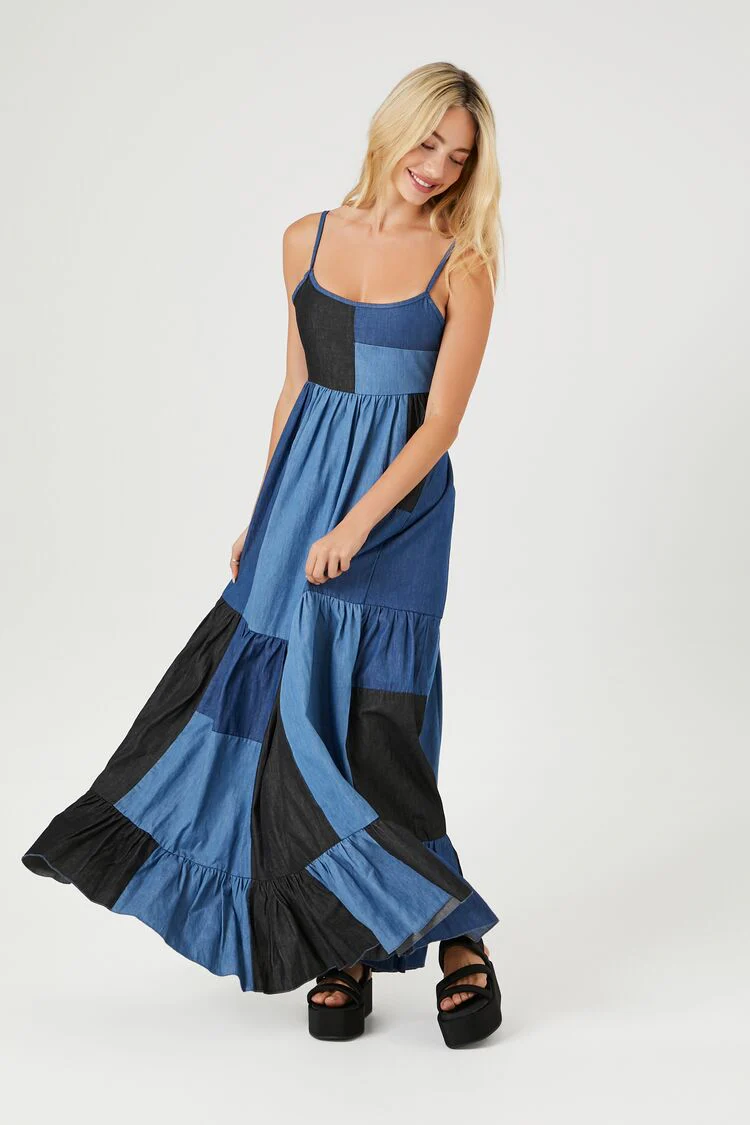 Patchwork Denim Maxi Dress - Image 4