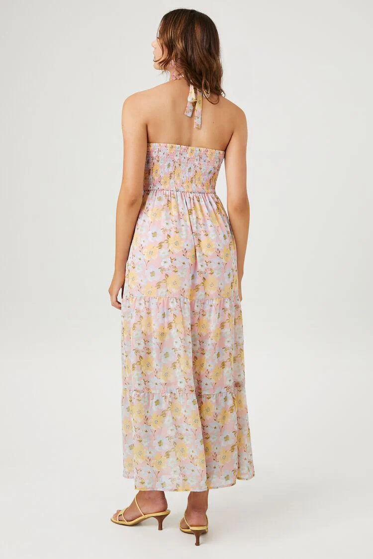 Floral Print Halter Maxi Dress - Image 3