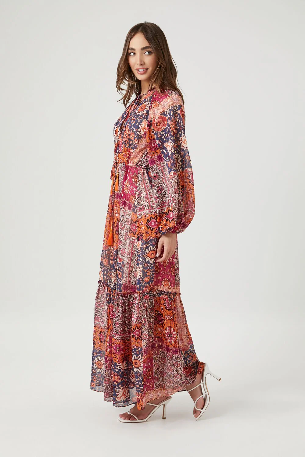 Ornate Floral Peasant-Sleeve Maxi Dress - Image 2