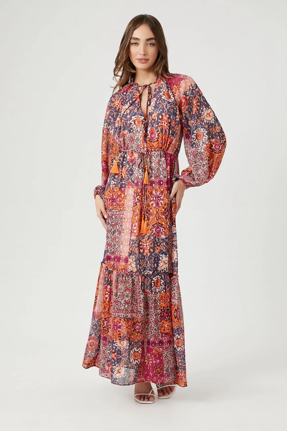 Ornate Floral Peasant-Sleeve Maxi Dress - Image 4