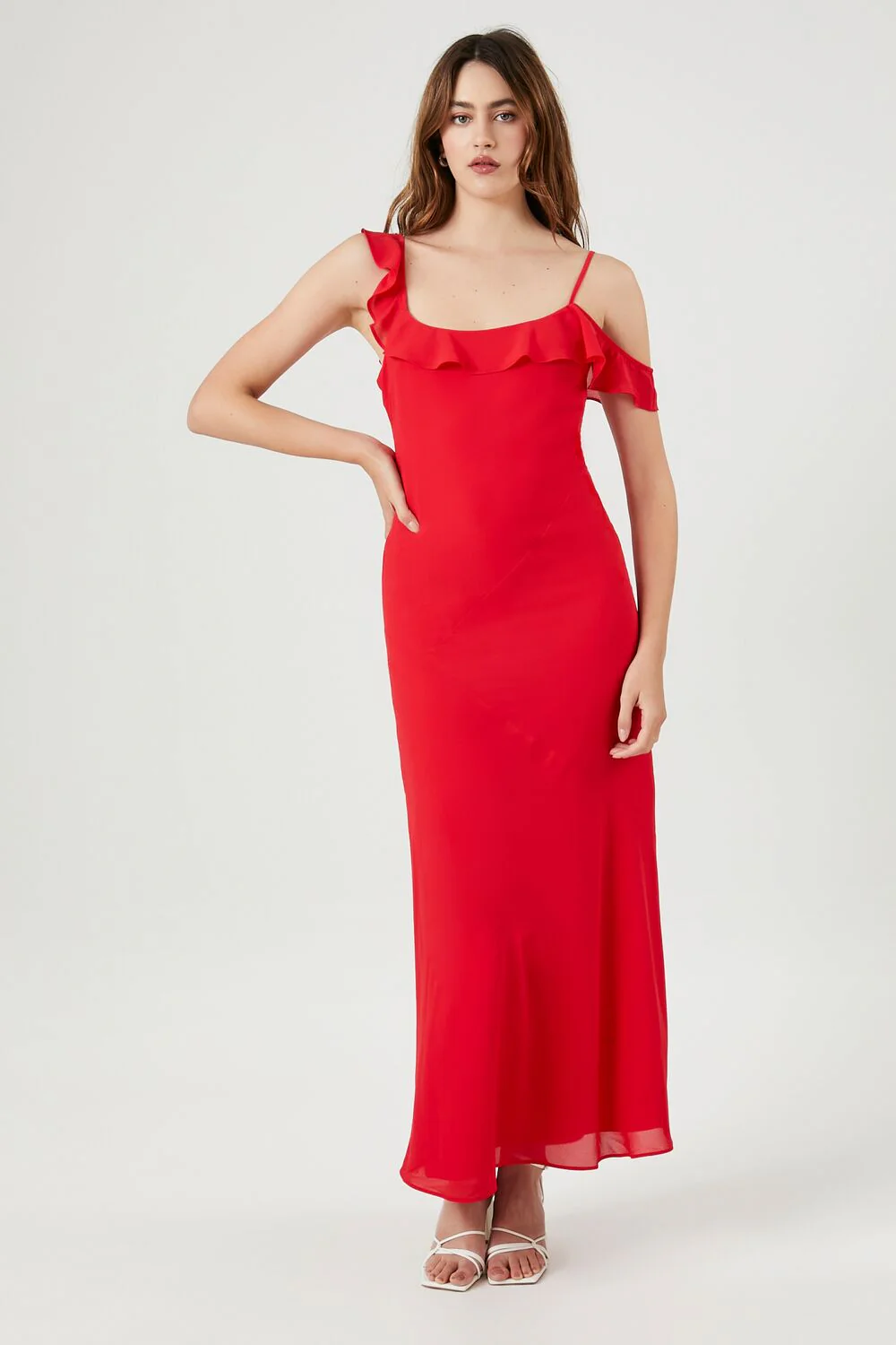 Chiffon Ruffle-Trim Slip Maxi Dress - Image 4