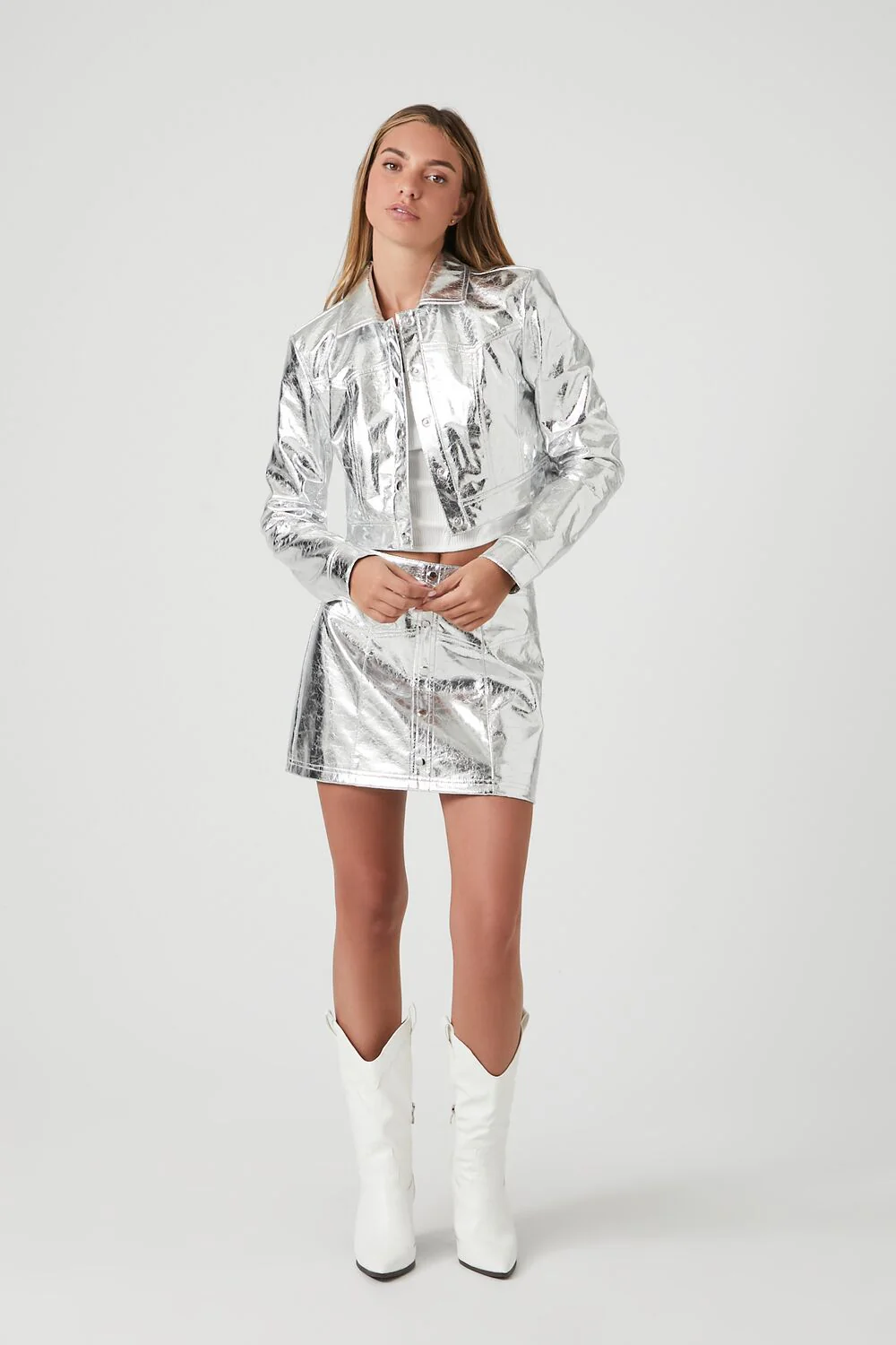 Metallic Faux Leather Skirt - Image 5