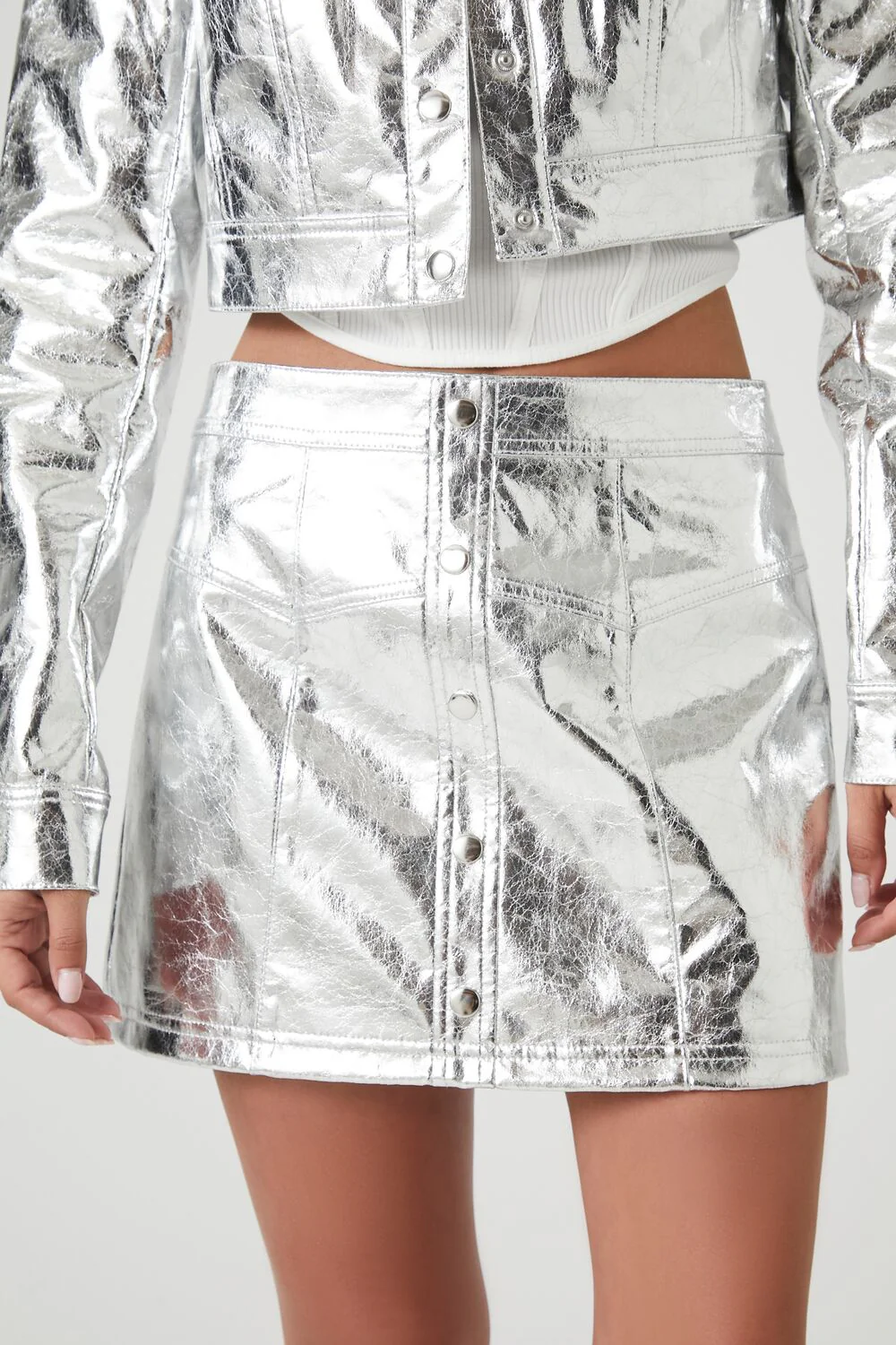 Metallic Faux Leather Skirt - Image 6