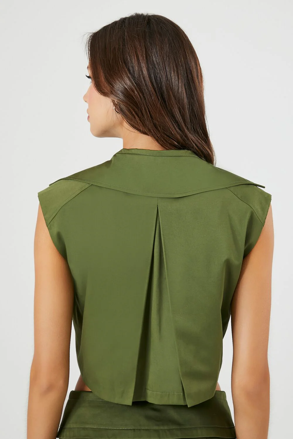 Cotton-Blend Notched Cropped Vest - Image 3