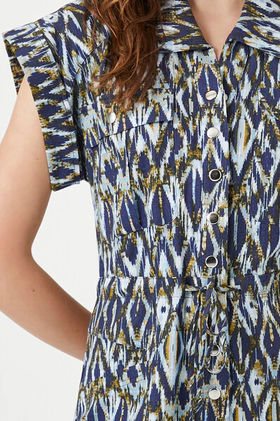 Linen-Blend Geo Print Romper - Image 5