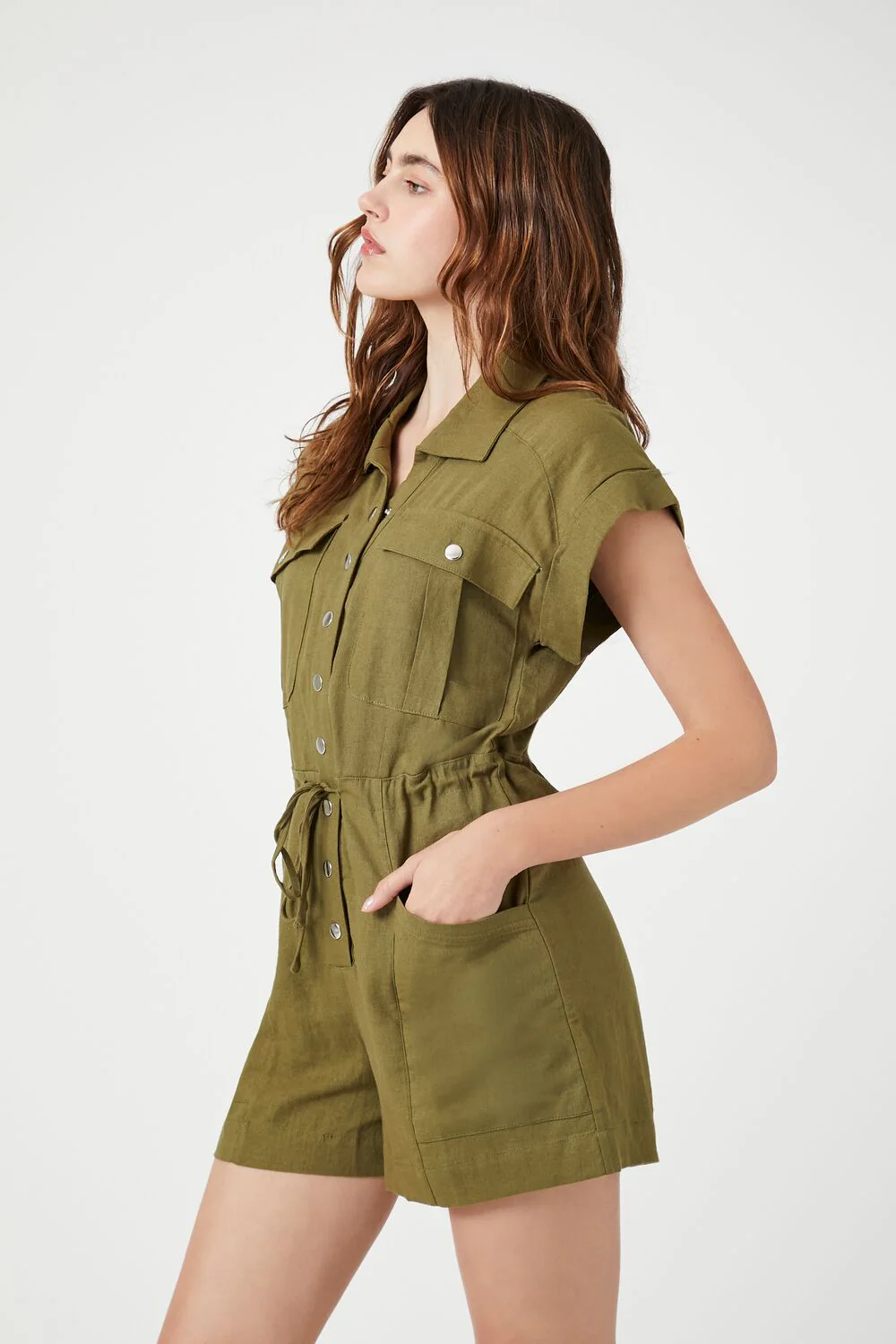Linen-Blend Button-Front Romper - Image 2