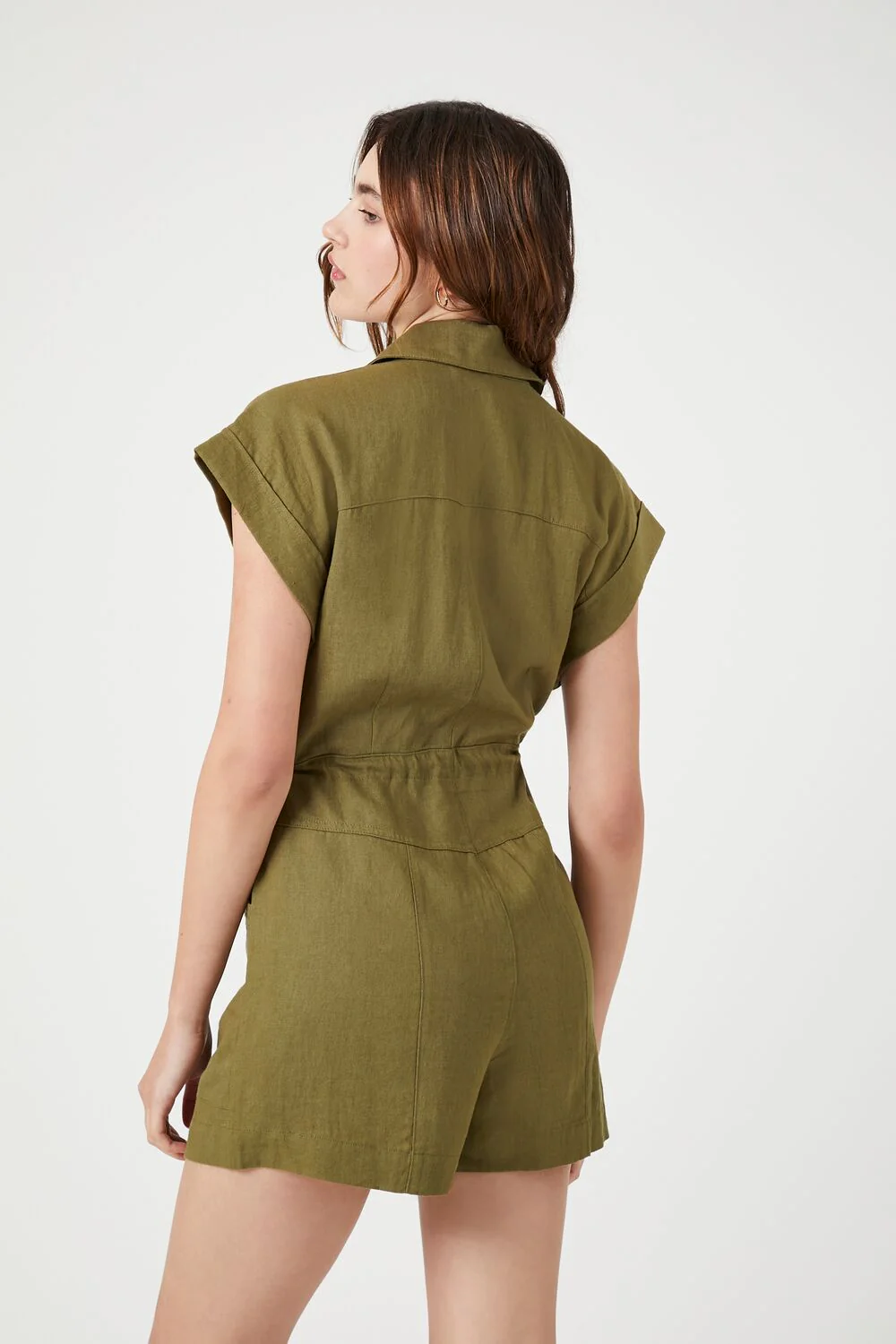 Linen-Blend Button-Front Romper - Image 3