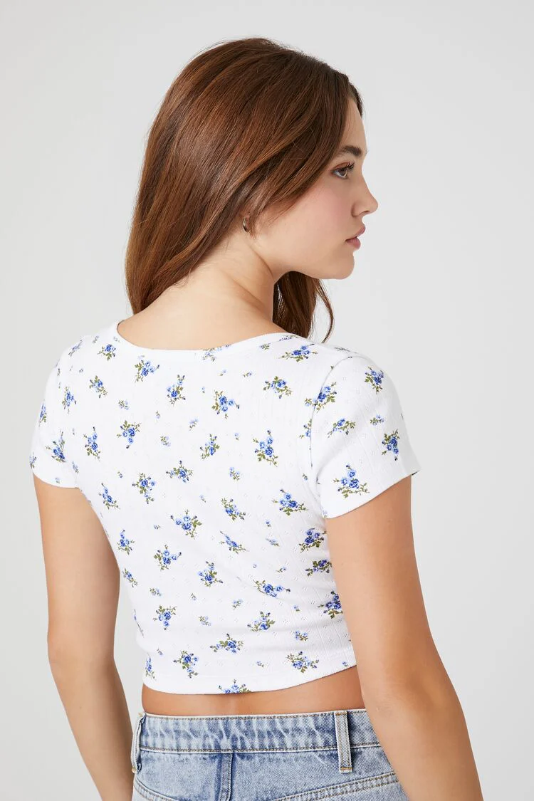 Floral Cropped Henley Tee - Image 3